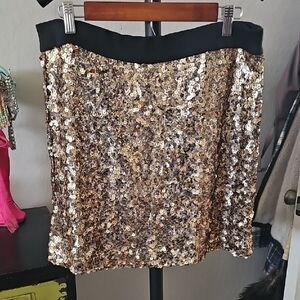 INC International Concepts Black and Gold Sequin Mini Skirt